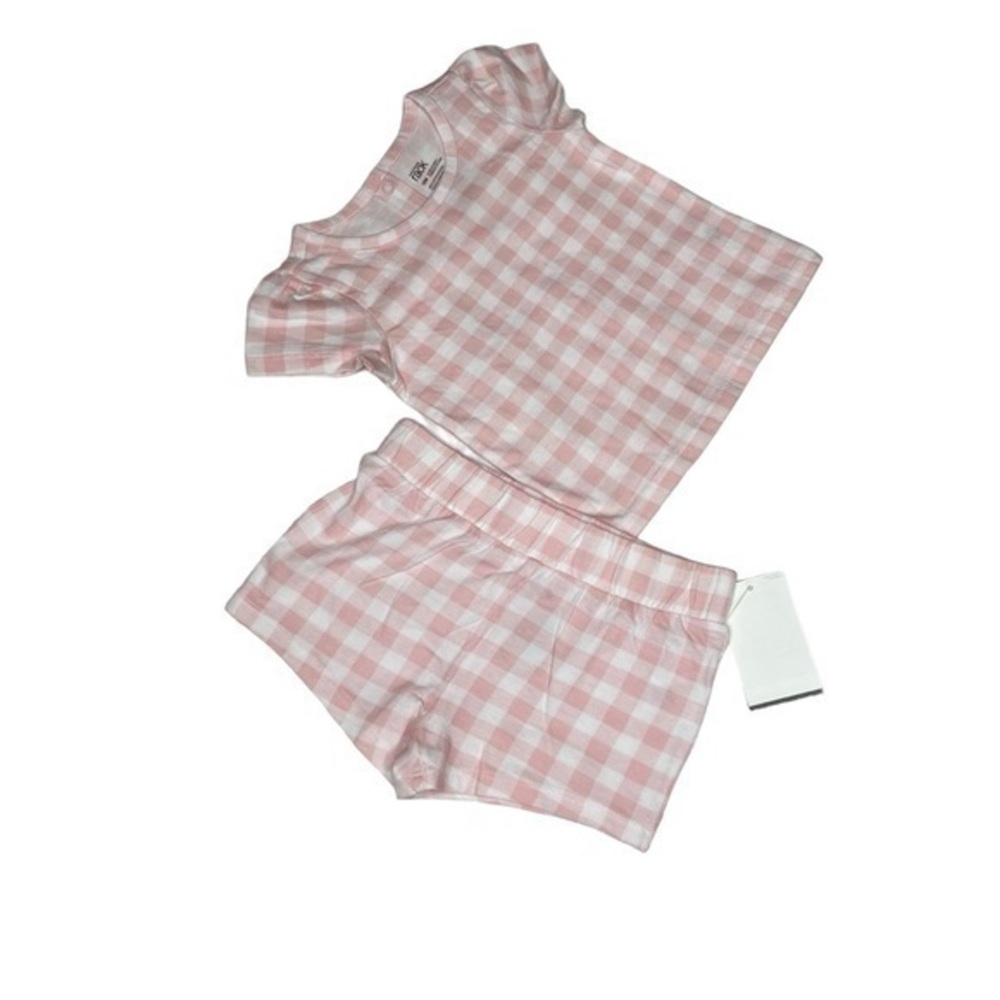 Nordstrom Rack Puff Short Sleeve Set - Pink Lotus Gingham - Size 12M NWT